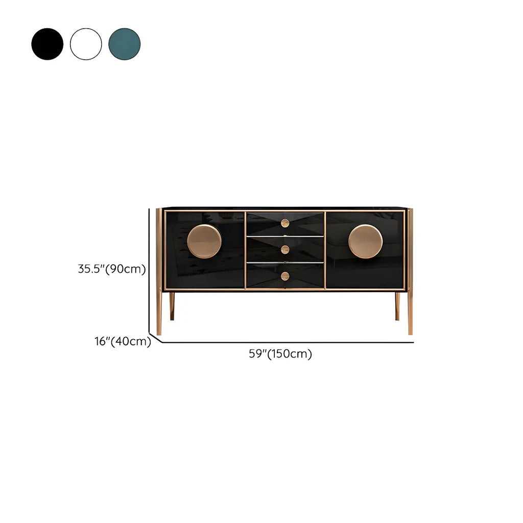 Modern Glossy Wooden Buffet Table with Drawers & Cabinets