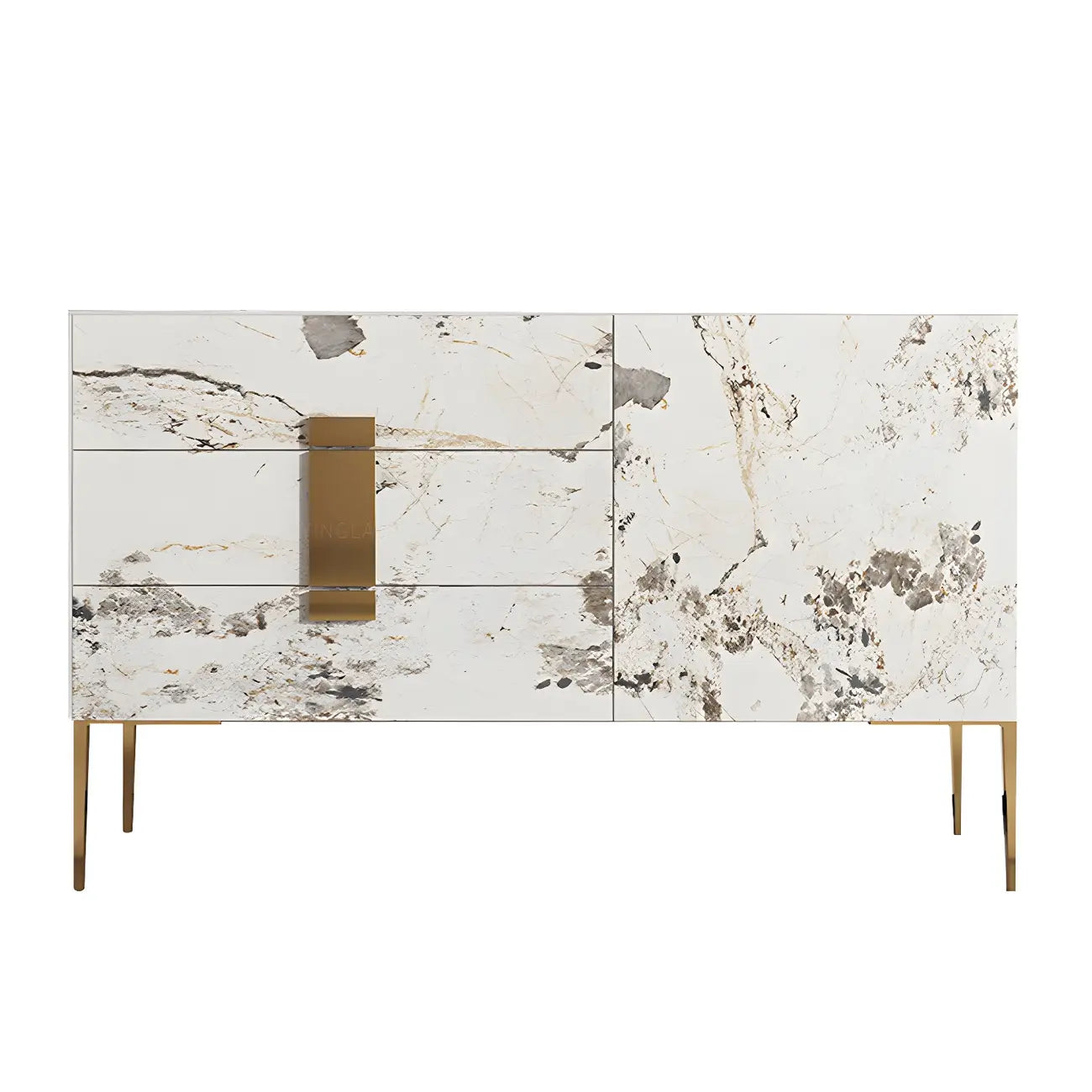 Artistic White Stone Top Buffet Table with Drawers