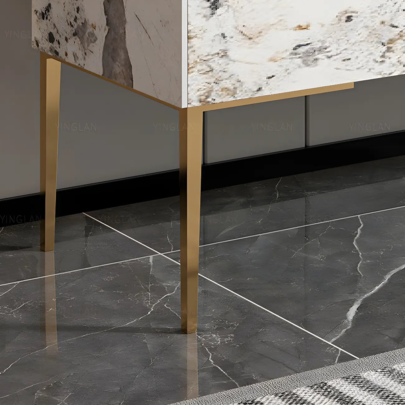 Artistic White Stone Top Buffet Table with Drawers