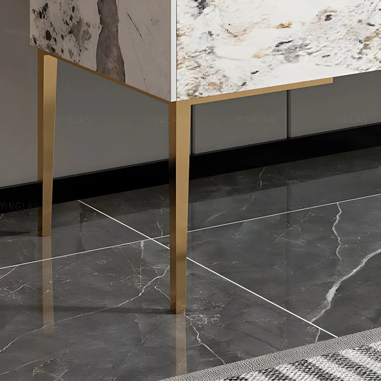 Artistic White Stone Top Buffet Table with Drawers