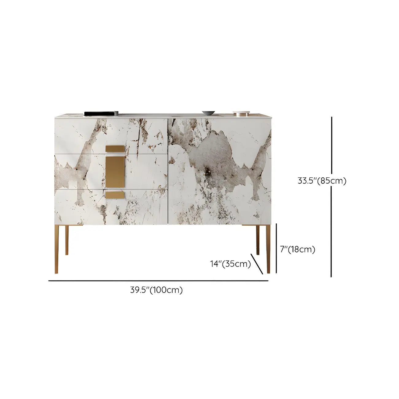 Artistic White Stone Top Buffet Table with Drawers