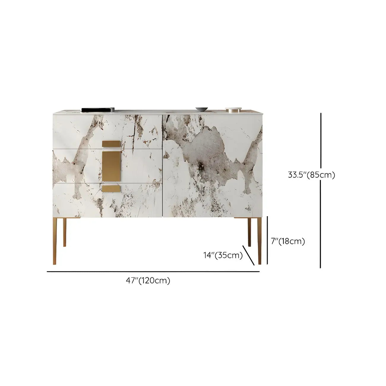 Artistic White Stone Top Buffet Table with Drawers