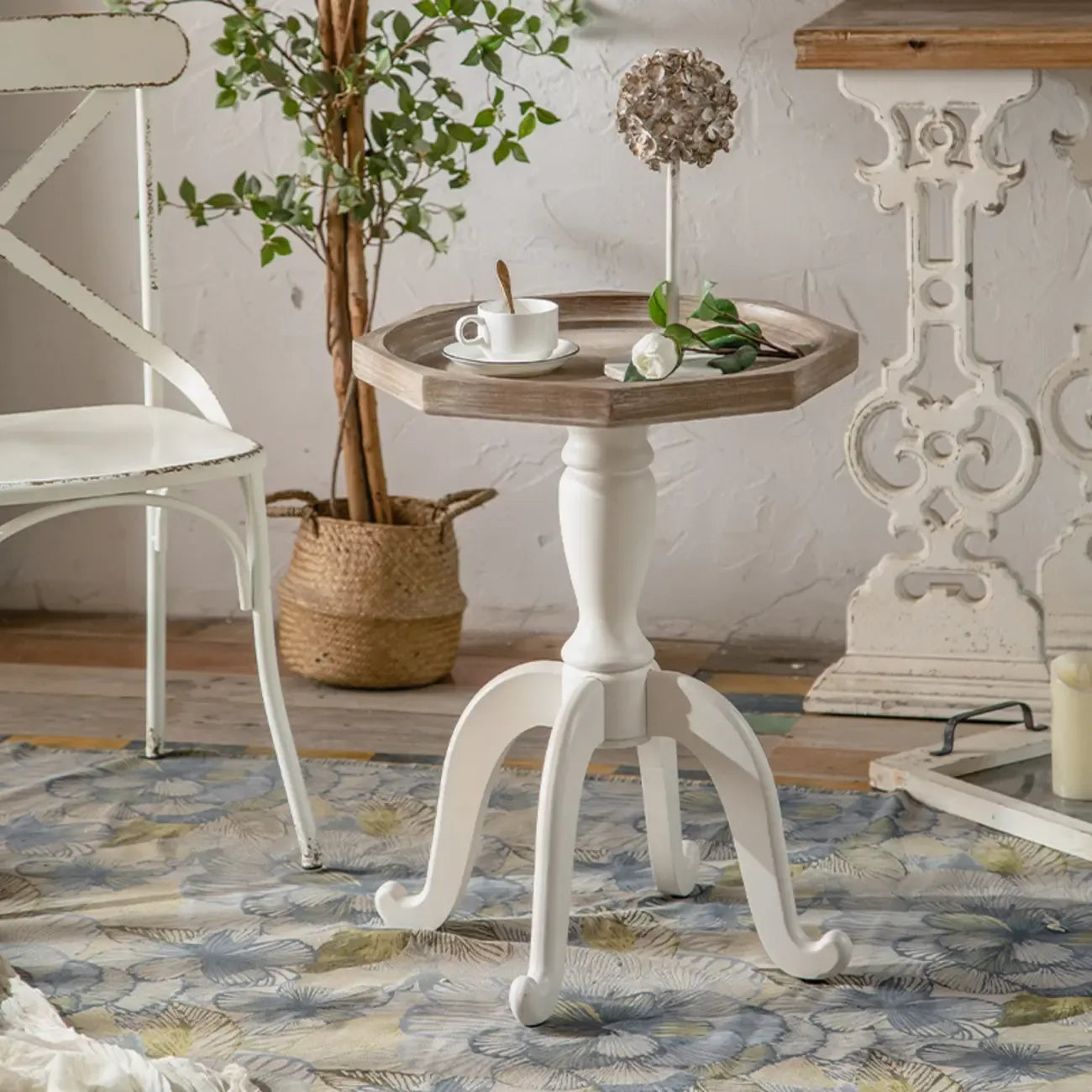 Rustic Wood Accent Side Table with Tray Top for Living Room