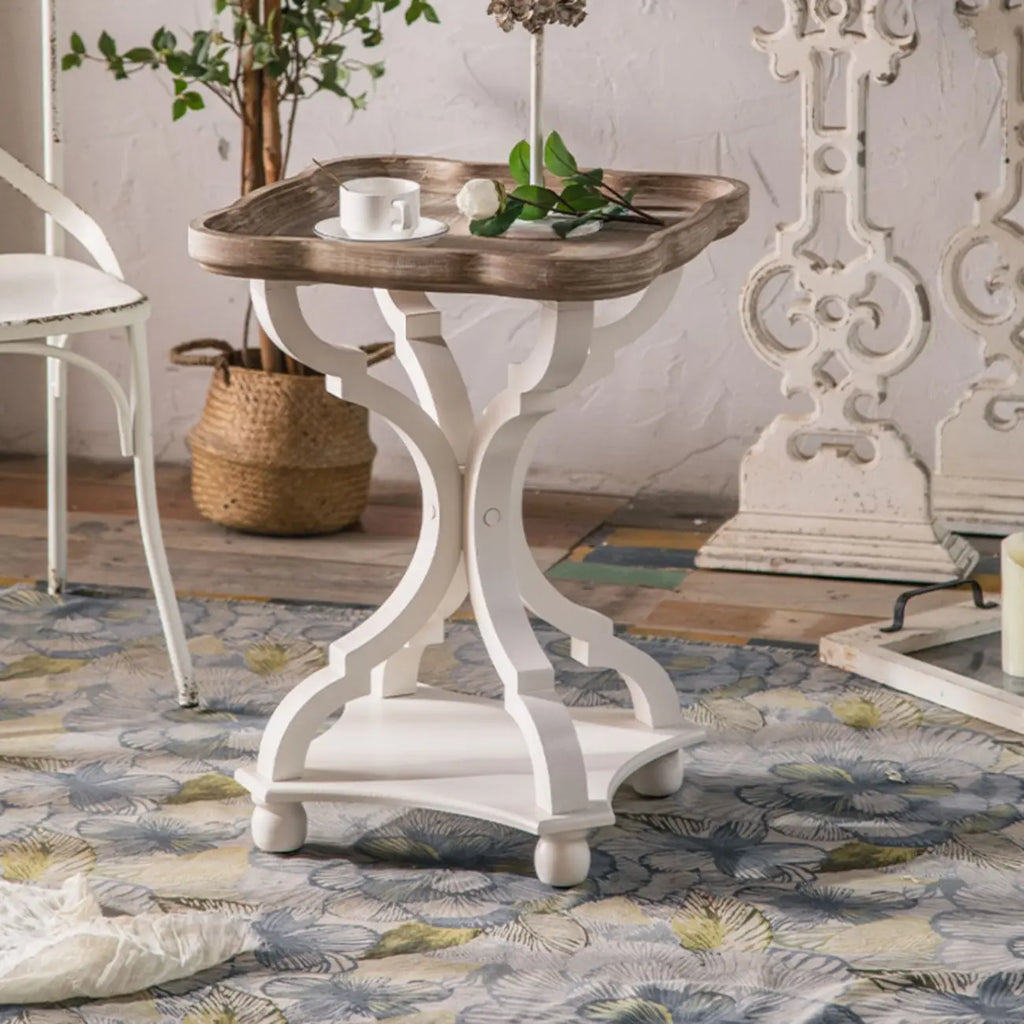 Rustic Wood Accent Side Table with Tray Top for Living Room