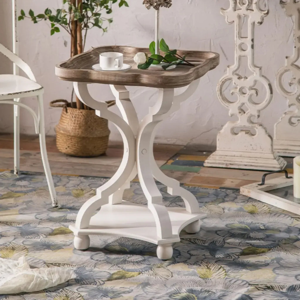 Rustic Wood Accent Side Table with Tray Top for Living Room