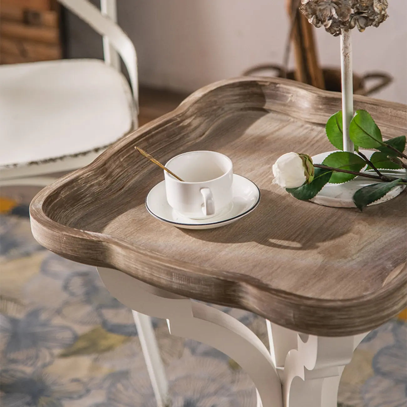 Rustic Wood Accent Side Table with Tray Top for Living Room