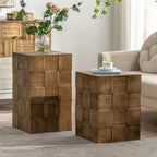 Rectangle Wood Drum End Table with Storage for Living Room