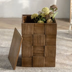 Rectangle Wood Drum End Table with Storage for Living Room