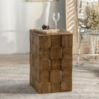Rectangle Wood Drum End Table with Storage for Living Room