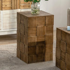 Rectangle Wood Drum End Table with Storage for Living Room