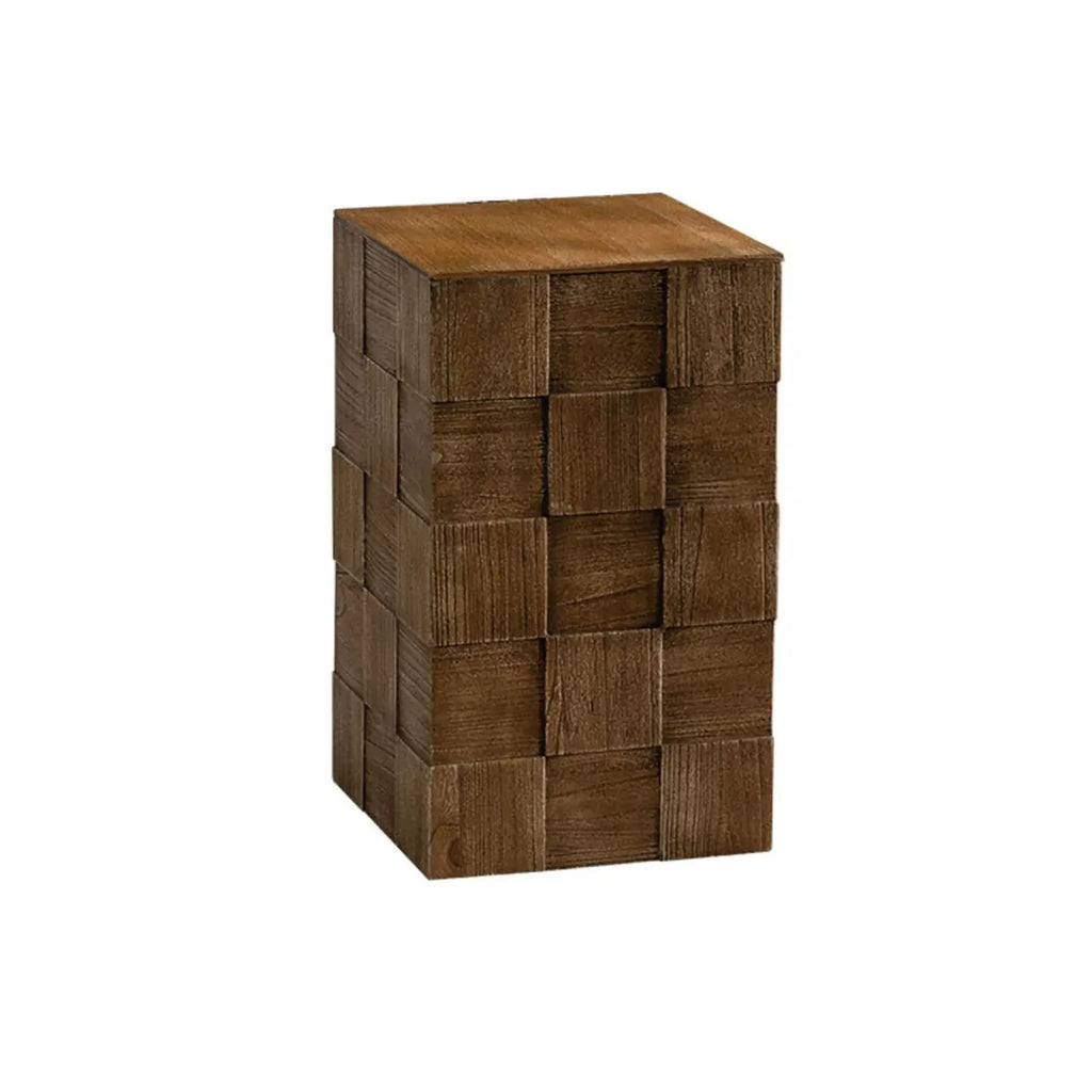 Rectangle Wood Drum End Table with Storage for Living Room