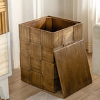 Rectangle Wood Drum End Table with Storage for Living Room