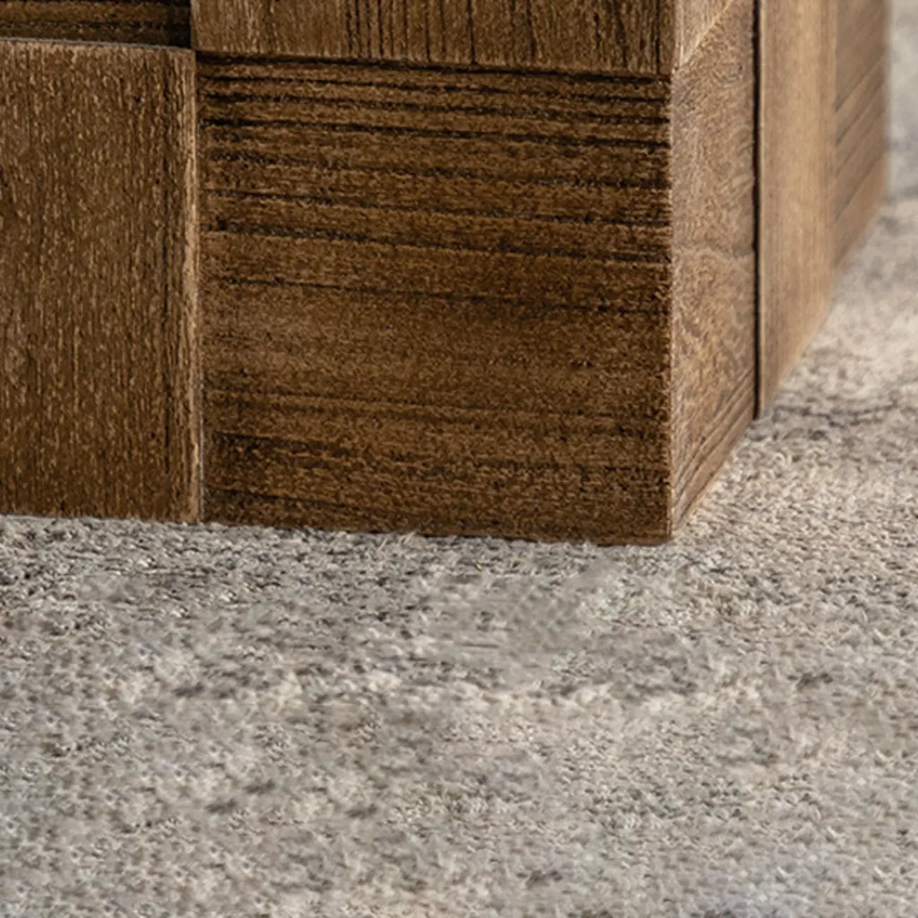 Rectangle Wood Drum End Table with Storage for Living Room