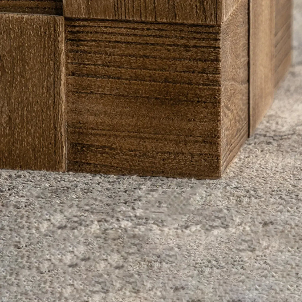 Rectangle Wood Drum End Table with Storage for Living Room