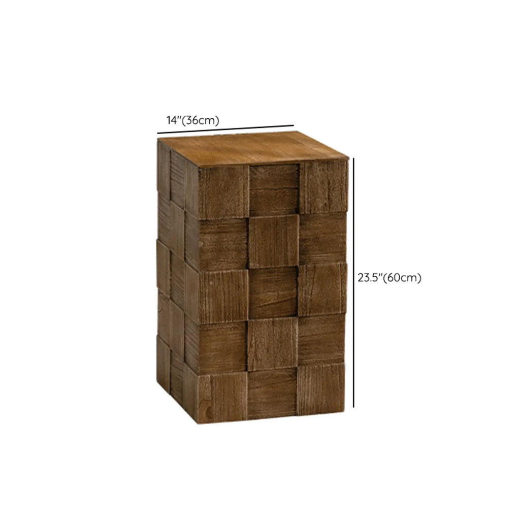 Rectangle Wood Drum End Table with Storage for Living Room