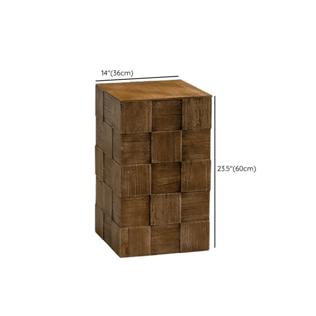 Rectangle Wood Drum End Table with Storage for Living Room