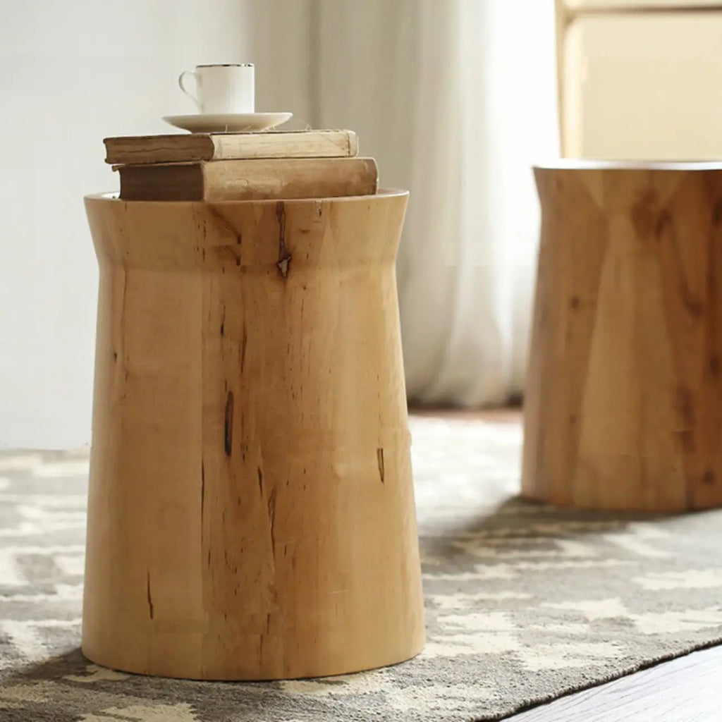 Natural Wood Small Round End Table for Living Room