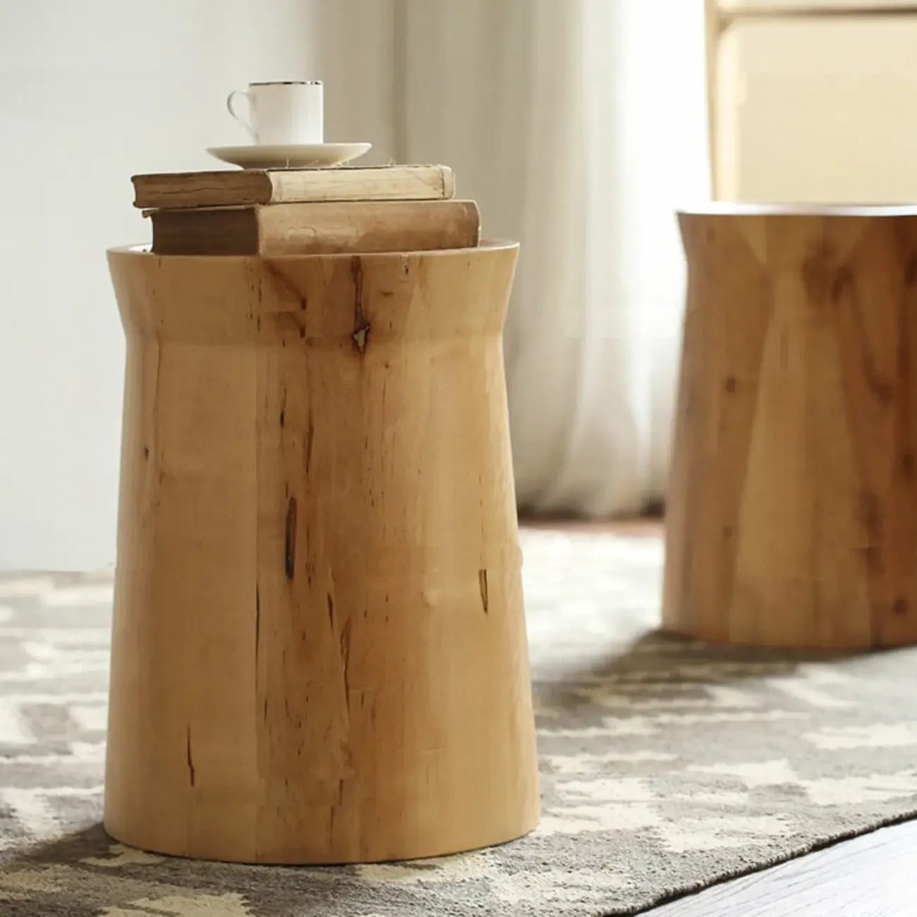 Natural Wood Small Round End Table for Living Room