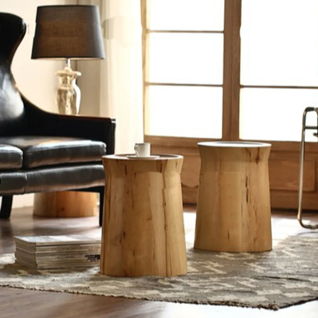 Natural Wood Small Round End Table for Living Room