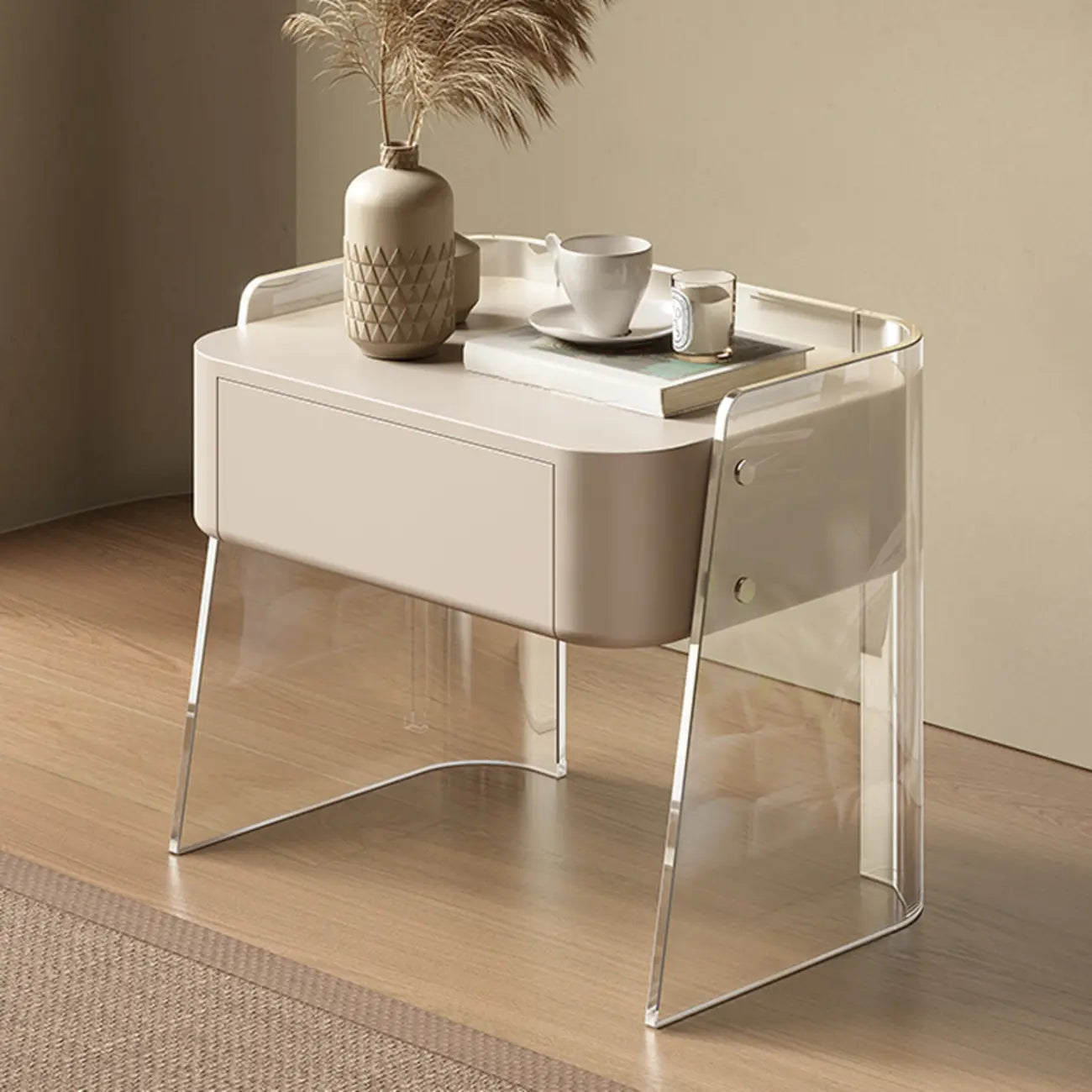 Modern Design White Plastic Bedside Table with Storage Drawer