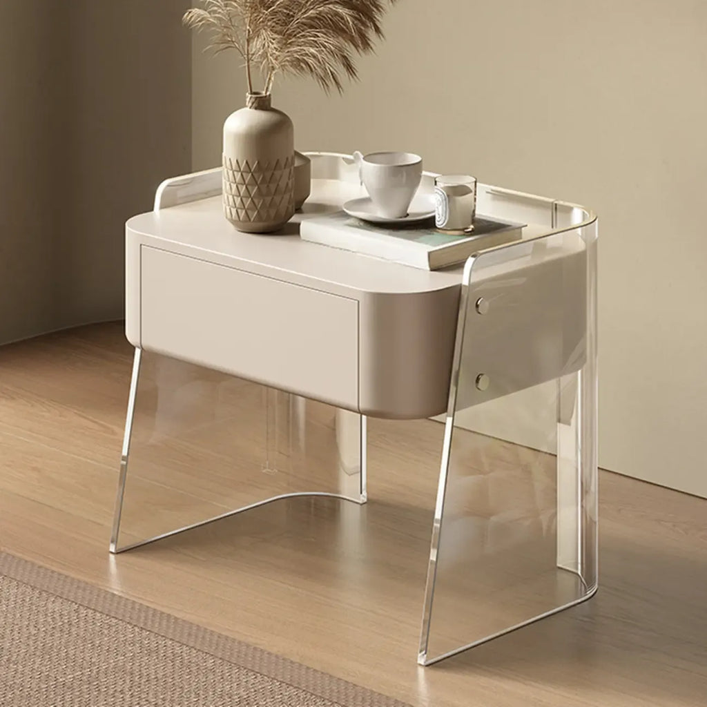Modern Design White Plastic Bedside Table with Storage Drawer