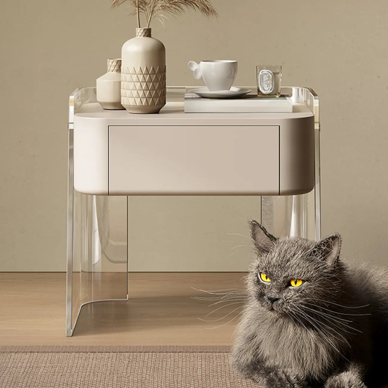 Modern Design White Plastic Bedside Table with Storage Drawer