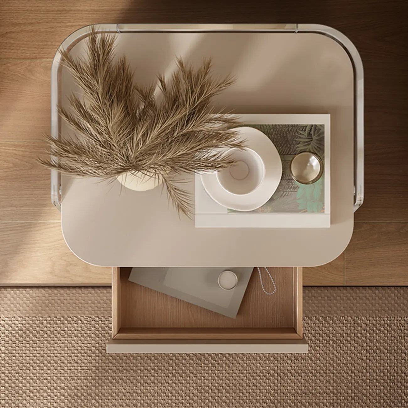 Modern Design White Plastic Bedside Table with Storage Drawer