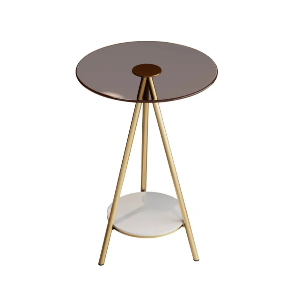 Round Glass Top Gold Metal Side Table with Storage