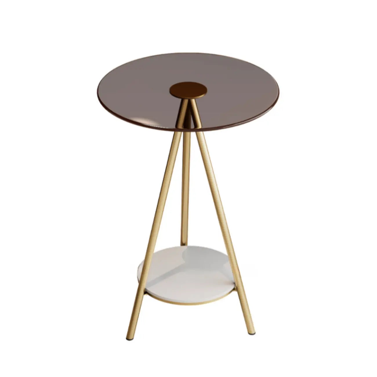 Round Glass Top Gold Metal Side Table with Storage