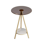 Round Glass Top Gold Metal Side Table with Storage