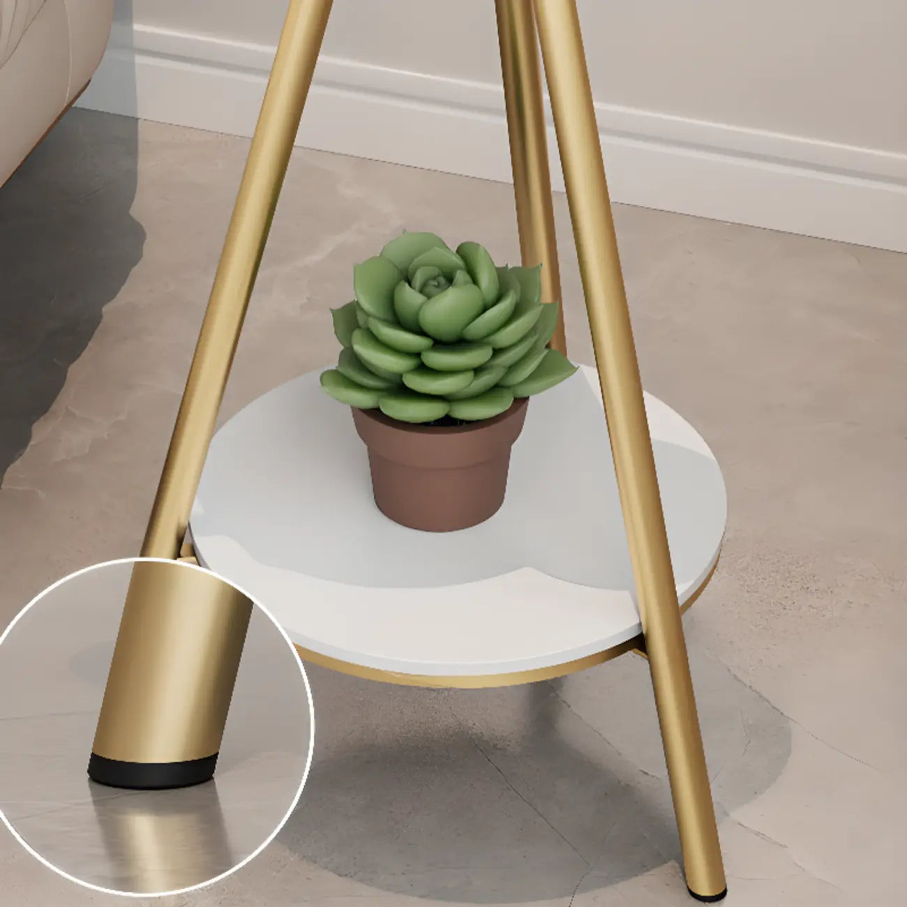 Round Glass Top Gold Metal Side Table with Storage