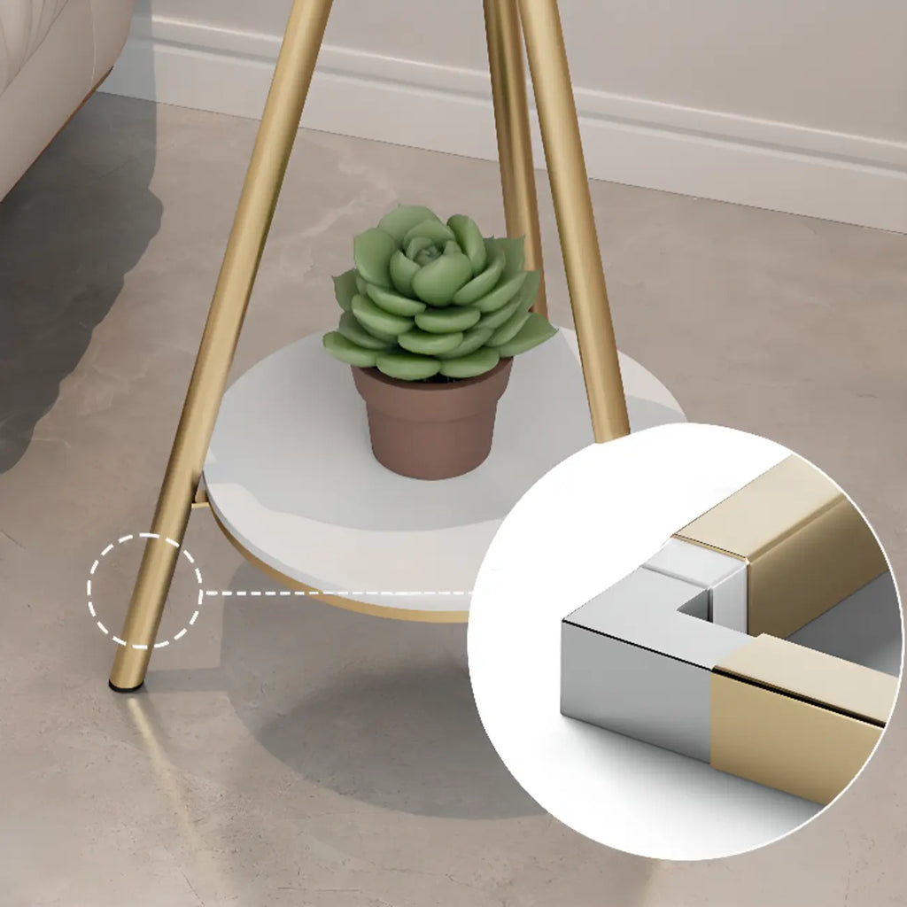 Round Glass Top Gold Metal Side Table with Storage