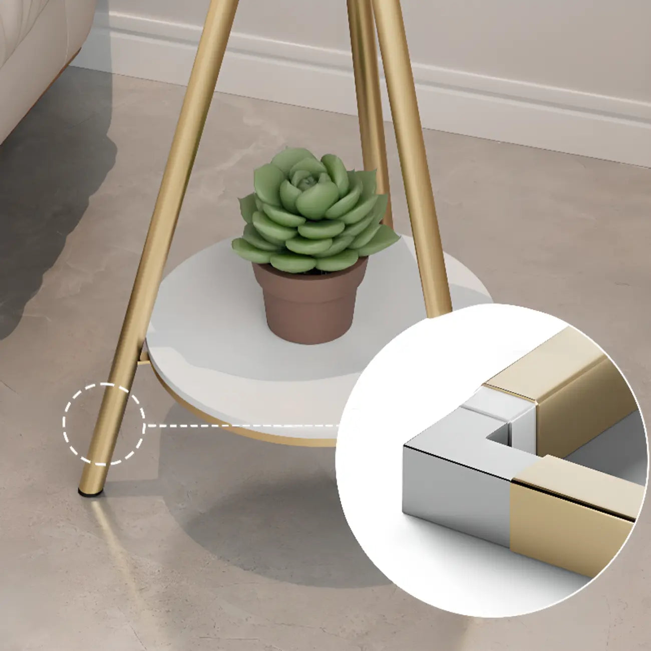 Round Glass Top Gold Metal Side Table with Storage