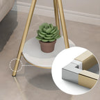 Round Glass Top Gold Metal Side Table with Storage