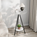 Round Glass Top Gold Metal Side Table with Storage