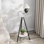 Round Glass Top Gold Metal Side Table with Storage
