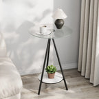 Round Glass Top Gold Metal Side Table with Storage