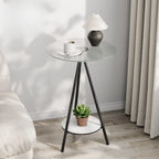 Round Glass Top Gold Metal Side Table with Storage