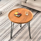 Solid Round Wood Side Table with Tray Top for Sofa