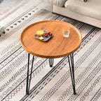 Solid Round Wood Side Table with Tray Top for Sofa