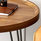 Solid Round Wood Side Table with Tray Top for Sofa