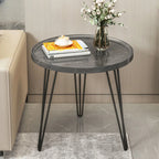 Solid Round Wood Side Table with Tray Top for Sofa