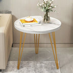 Solid Round Wood Side Table with Tray Top for Sofa