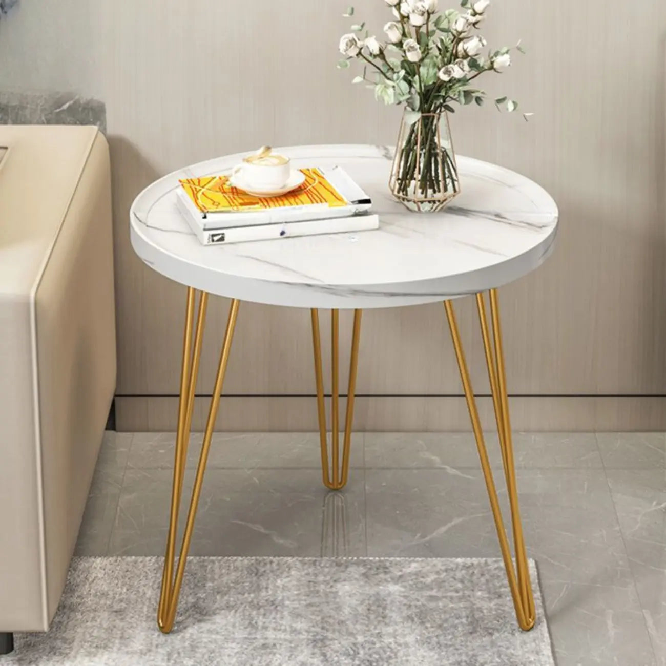 Solid Round Wood Side Table with Tray Top for Sofa