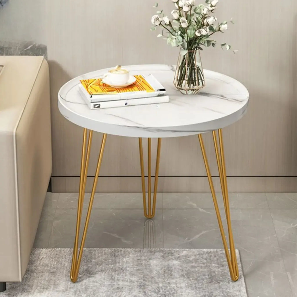 Solid Round Wood Side Table with Tray Top for Sofa