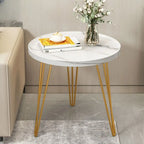 Solid Round Wood Side Table with Tray Top for Sofa