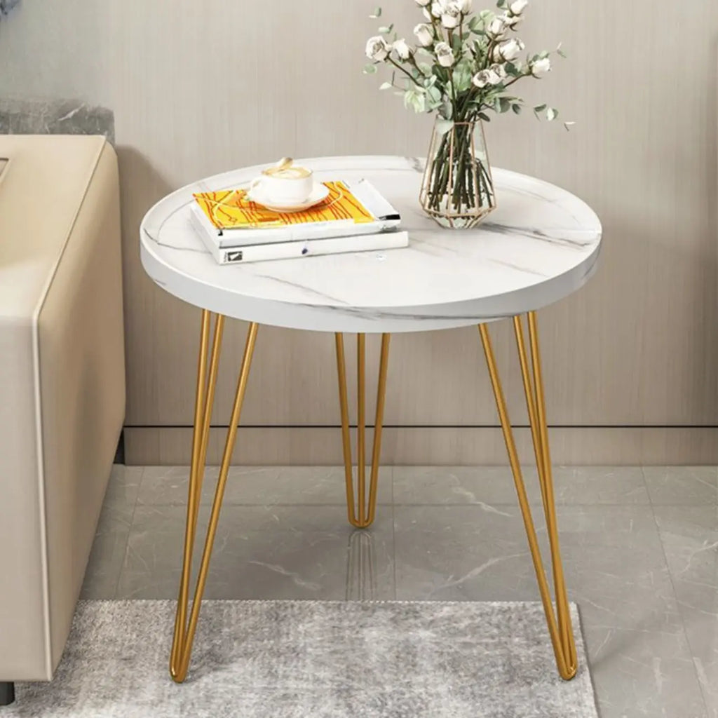 Solid Round Wood Side Table with Tray Top for Sofa