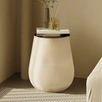 Foldable Round Accent White Drum End Table with Storage