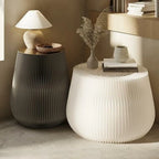 Foldable Round Accent White Drum End Table with Storage