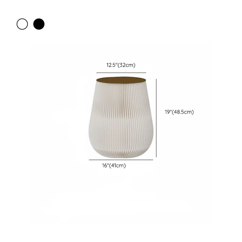 Foldable Round Accent White Drum End Table with Storage